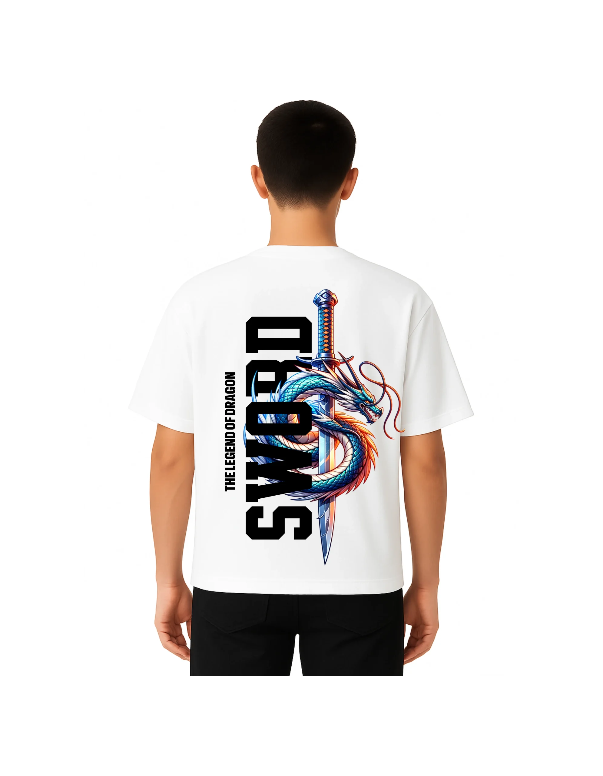 Oversized White T-Shirt – Dragon Sword Legend Art