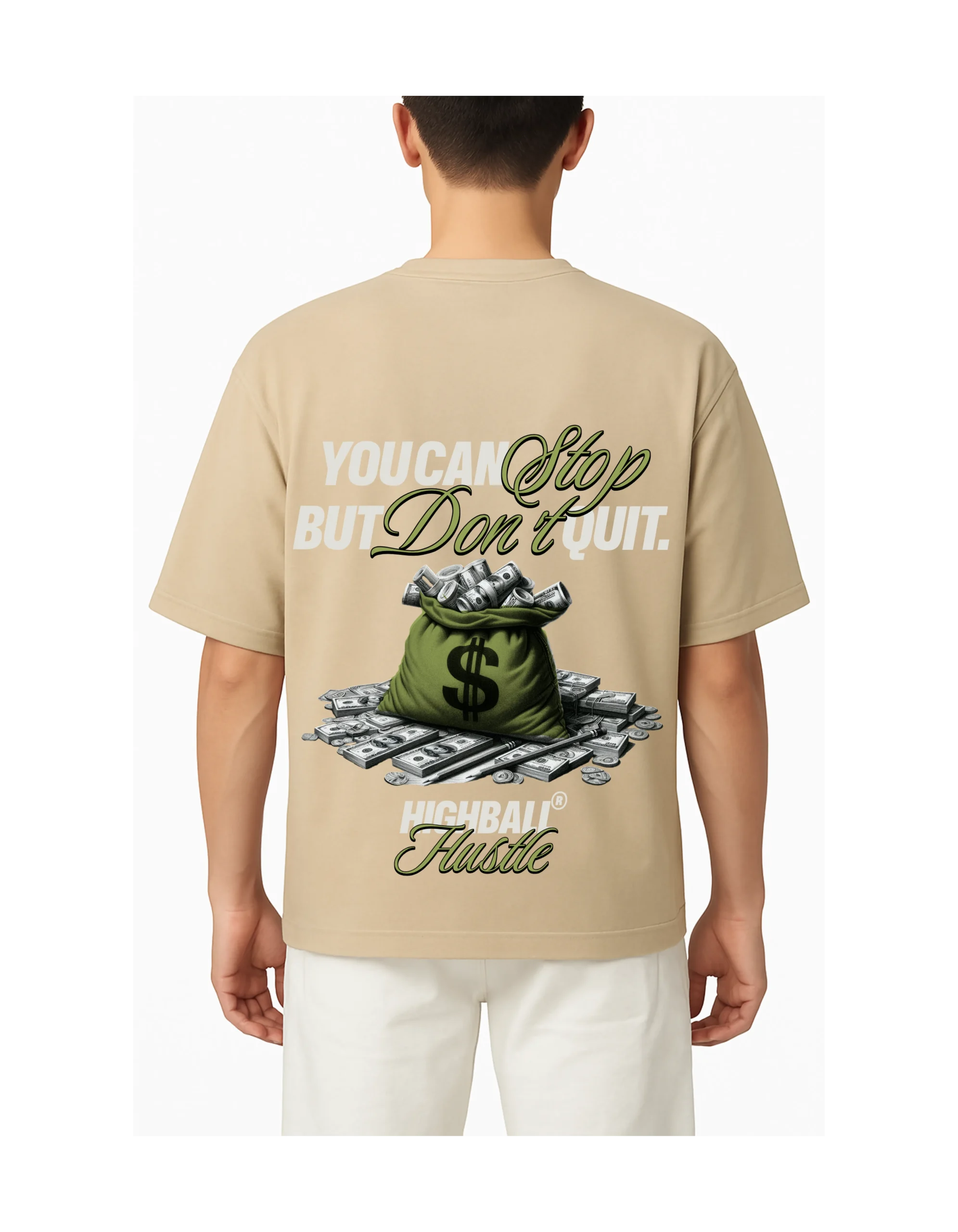 Oversized Beige T-Shirt – Don’t Quit Motivation Print